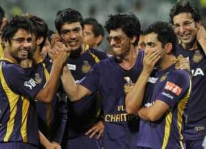 Shahrukh Khan (Team Owner) celebrates with the Kolkata Knight Riders team